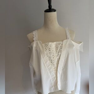 Maje White Off-Shoulder Blouse with Lace Detail